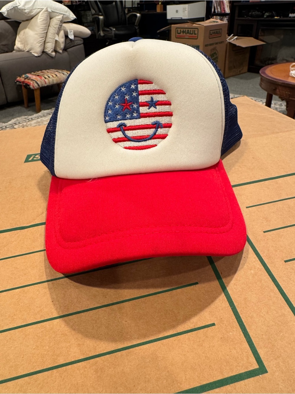 ‘Merica Men's Red, White & Blue Trucker Hat with Smiley USA Patch